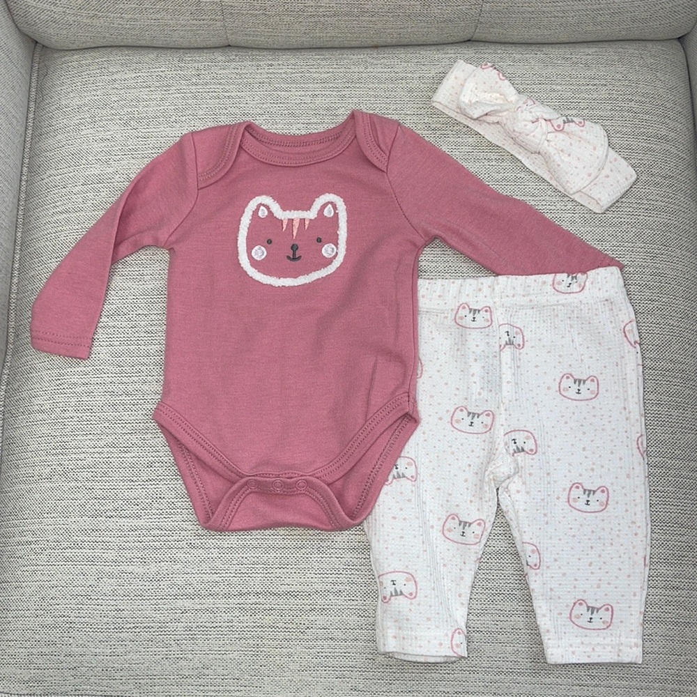 Sterling Baby 3 Piece Pink Cat Outfit with Headband